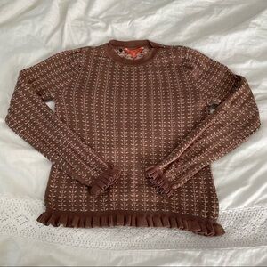 Modcloth XS Up For Ruffles Sweater Flower Floral ruffle hem brown